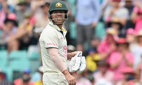 David Warner walks off after being dismissed for 34 on Day 2 of the third Test.