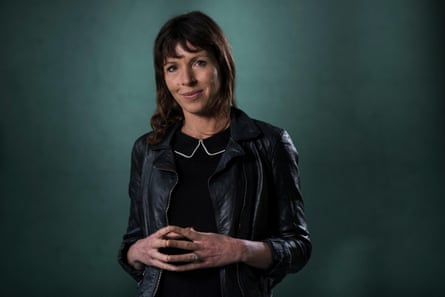 Rachel Cusk wears a black leather jacket.