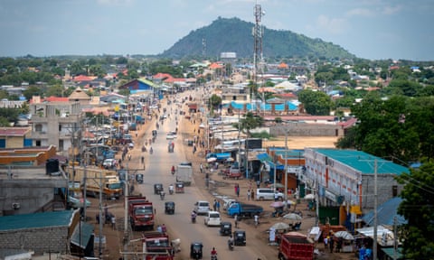 Juba city skyline with power lines
