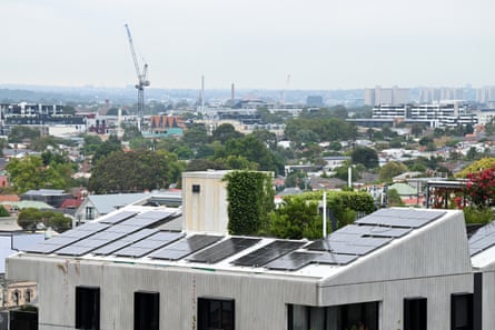 Solar panels on the roof of an apartment block in Brunswick in Melbourne’s north