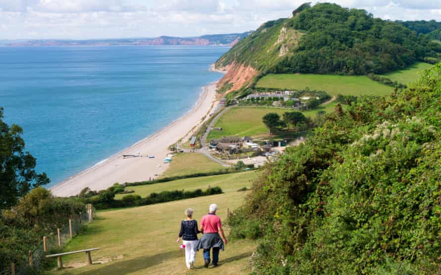 The South West Coast Path approaching Branscombe, Devon England UK.