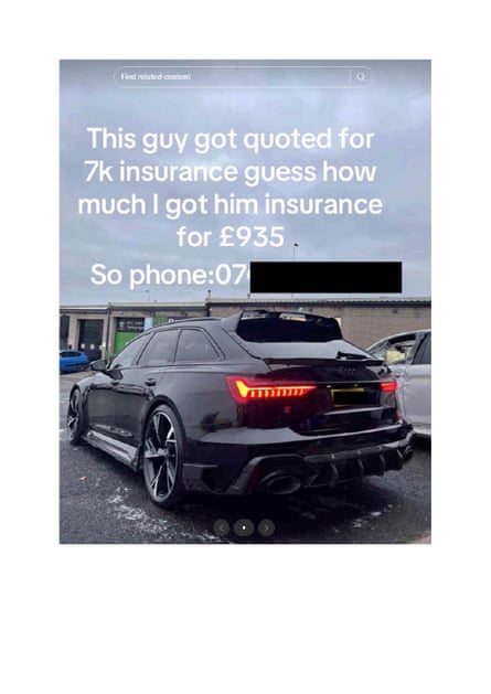 An unregulated ad on social media promoting access to cheap car insurance that Aviva says it is concerned about.