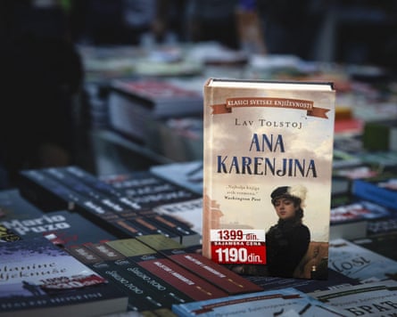 the Unknown Woman in one of many appearances as the cover star of Anna Karenina, shown here in a Serbian bookstore in