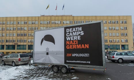 A billboard in Wrocław, Poland, reading 'Death camps were Nazi German'