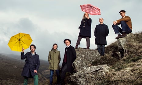 What goes on tour... Belle and Sebastian (Colburn pictured second right).