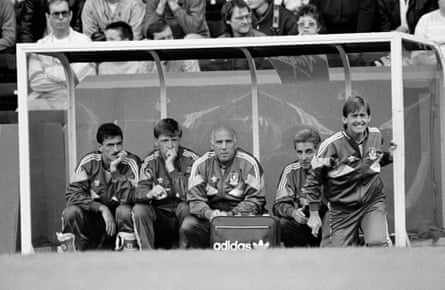 Kenny Dalglish giving instructions to his Liverpool players during their win against Charlton at the Valley.