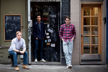 From left: Charles Adler, Perry Chen and Yancey Strickler outside the offices of Kickstarter in New York, 2012.