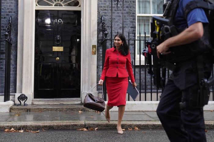 Suella Braverman, the new home secretary, leaving No 10.