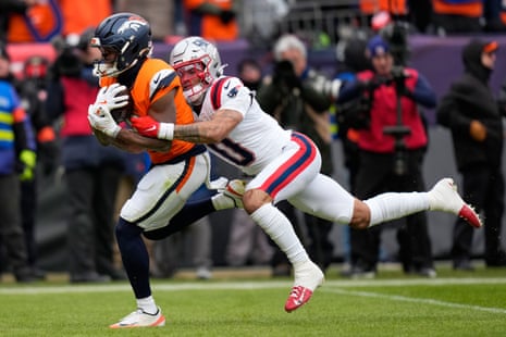 Denver Broncos wide receiver Marvin Mims catches a pass