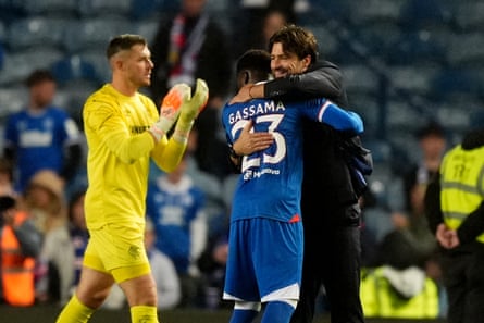 Russell Martin congratulates Djeidi Gassama aft Rangers' victory