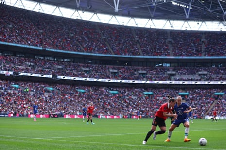 Chelsea v Manchester United: Women’s FA Cup final – live | Women's FA Cup 4 The Wembley crowd watches on.