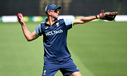 Josh Hazlewood throws a ball in training