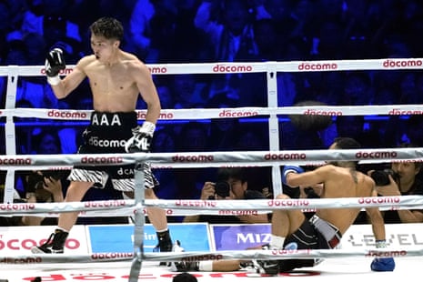 Naoya Inoue of Japan floors Luis Nery of Mexico in the second round.