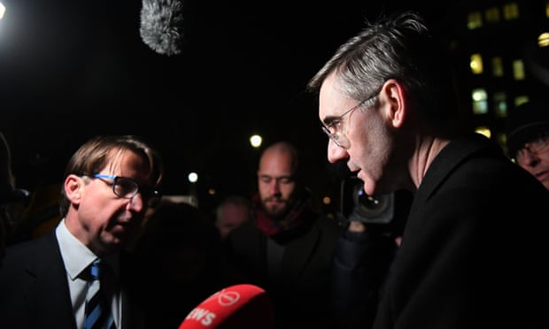 Jacob Rees-Mogg speaks to the media after the results of the vote were announced.