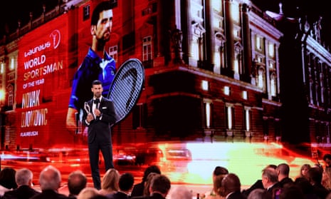 Novak Djokovic on stage at the Laureus World Sports Awards in Madrid.
