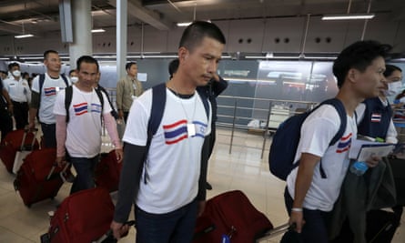 Some of the freed Thai hostages arrive at Bangkok’s Suvarnabhumi airport.