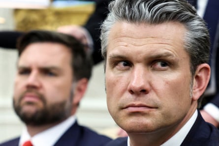Pete Hegseth sits next to JD Vance in the Oval Office, 21 May 2025.