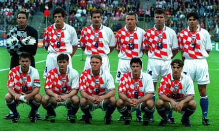 The Croatia players line up before their first match at the 1998 World Cup