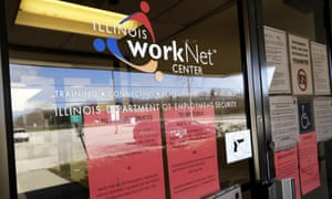 Information papers display at IDES (Illinois Department of Employment Security) WorkNet center in Arlington Heights, Ill., Thursday, 9 April 2020.