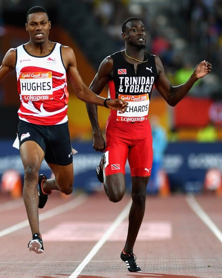Hughes (left) and Richards (right) clashed at the finish line of the 200 metres final.