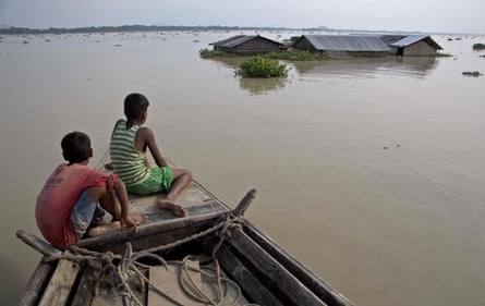 Flood-affected villagers in Morigaon district, east of Gauhati, Assam.