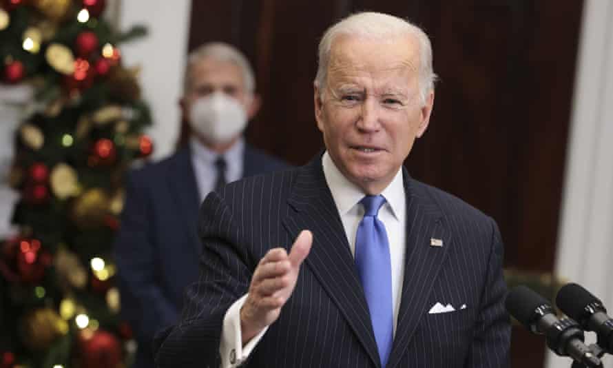 Joe Biden speaks on the omicron variant in the Roosevelt Room of the White House on 29 November