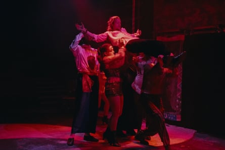 A hero on a quest for meaning … Lewis Edgar, aloft, as Pippin