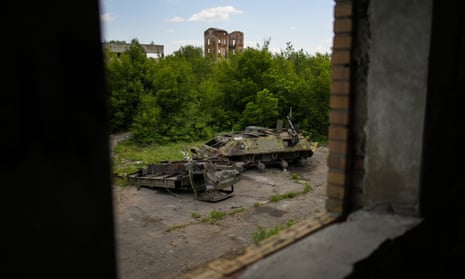 A destroyed Ukrainian armoured personnel carrier in Bakhmut, eastern Ukraine.