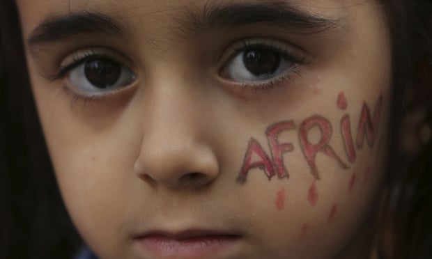 A Kurdish girl in Cyprus at a protest against the Turkish offensive in Afrin.
