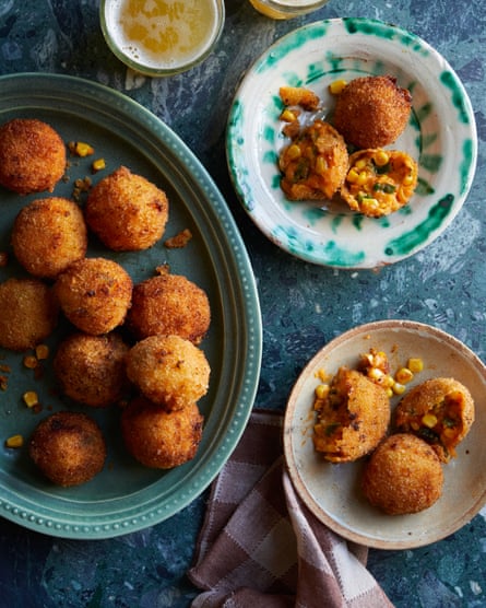 Ravinder Bhogul’s sweetcorn, gochujang and cheddar croquetas.