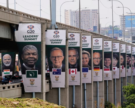 Banners of the leaders attending the summit displayed along a road in Johannesburg