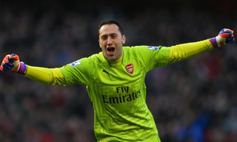 David Ospina of Arsenal celebrates after his side’s Premier League victory over Everton at the weekend.
