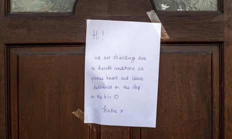A note on the door of a vulnerable person shielding in Manchester during the pandemic