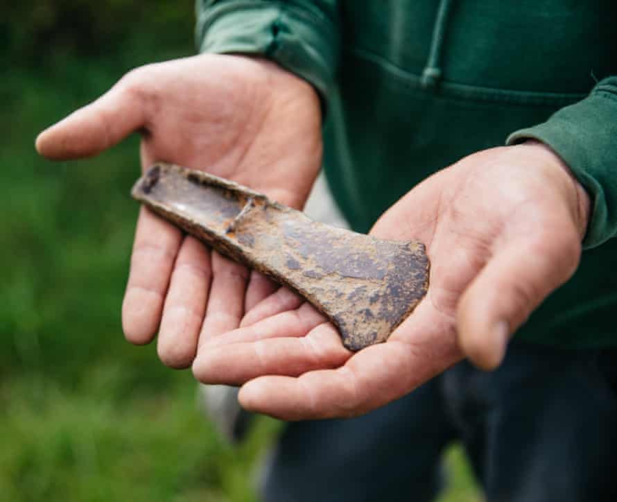 A palstave axehead - a type of early bronze axehead common in the middle bronze age. It was ‘sat in a muddy puddle, that I walked through in my wellies’ says JP, the finder who thinks this dates from around 1500BC. It is lovingly kept in the back of his van