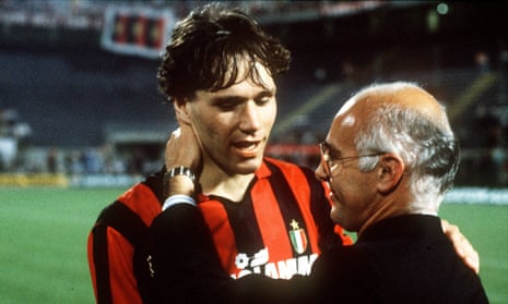 Arrigo Sacchi with Marco van Basten in 1989 during their time together at Milan