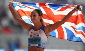 Katarina Johnson-Thompson celebrates after the 800m