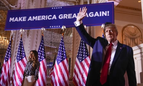 Trump waving during his presidential bid announcement in Florida on 15 November.