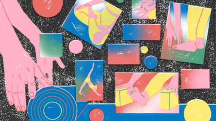 Colourful graphic showing various yoga positions