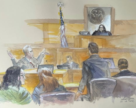 This courtroom sketch shows Ryan Routh, left, throwing his arms up directed at US district judge Aileen Cannon in frustration as jury selection begins in the trial of Routh on 8 September 2025, in Fort Pierce, Florida.