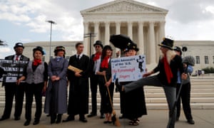 The ‘Kavanaugh Singers’ perform in front of the supreme court promoting the confirmation of nominee Judge Brett Kavanaugh on 8 August.