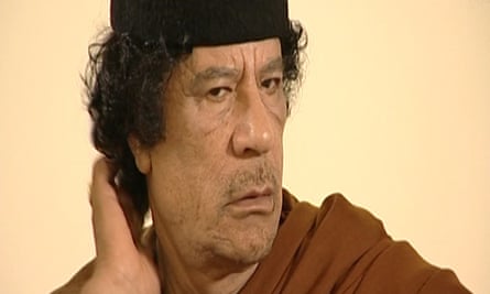 Footage of Colonel Gaddafi checking his hair is used as an explanation of the banality of dictators in HyperNormalisation.