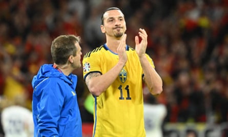 Zlatan Ibrahimovic applauds the fans after his record-breaking appearance for Sweden