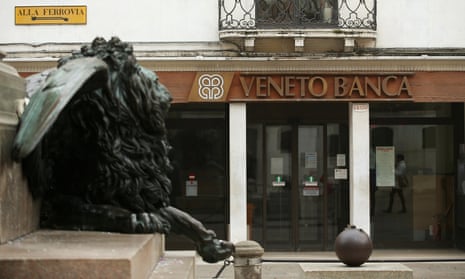 A Veneto Banca bank branch in Venice, Italy.
