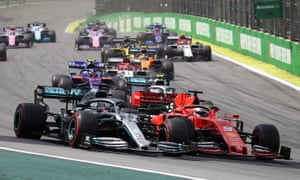 Lewis Hamilton, left, in action at the start of the 2019 Sao Paulo grand prix.
