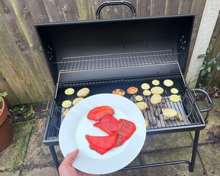 Argos Home drum charcoal BBQ with cover and utensils.