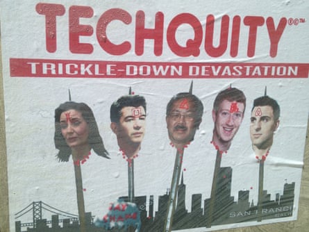 A poster in the Mission district of San Francisco takes aim at big tech CEOs.