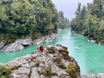 Nikhil Patel and Anvi Butala pose for a photo at Hokitika Gorge.