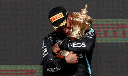 Lewis Hamilton celebrates victory in the British Grand Prix
