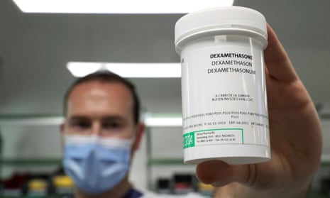 A pharmacist displays a box of Dexamethasone at the Erasme Hospital amid the coronavirus disease (COVID-19) outbreak, in Brussels, Belgium