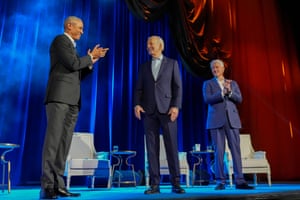 Joe Biden, Barack Obama and Bill Clinton on stage